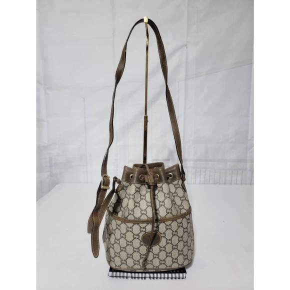 Gucci Handbags - Authentic GUCCI Vintage GG Plus Shoulder Cross Drawstring Bag Beige/Brown